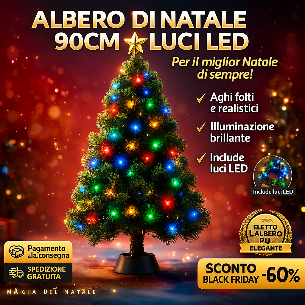 🎄 Kit Albero di Natale 90 cm Voluminoso + Luci LED Premium ✨ per il Miglior Natale di Sempre 🎅🏼❤️